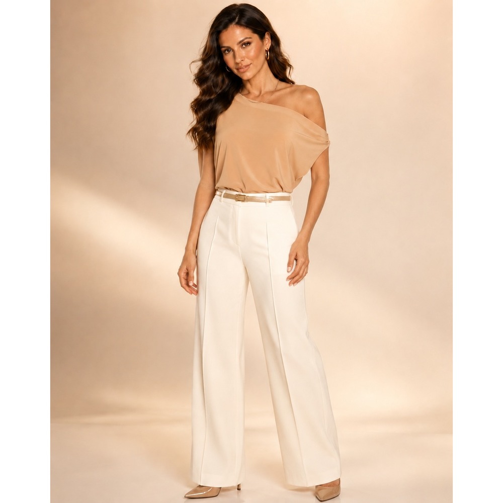 Norma Kamali L/40 Nude Cowl Neck Asymmetric Draped Top NWT